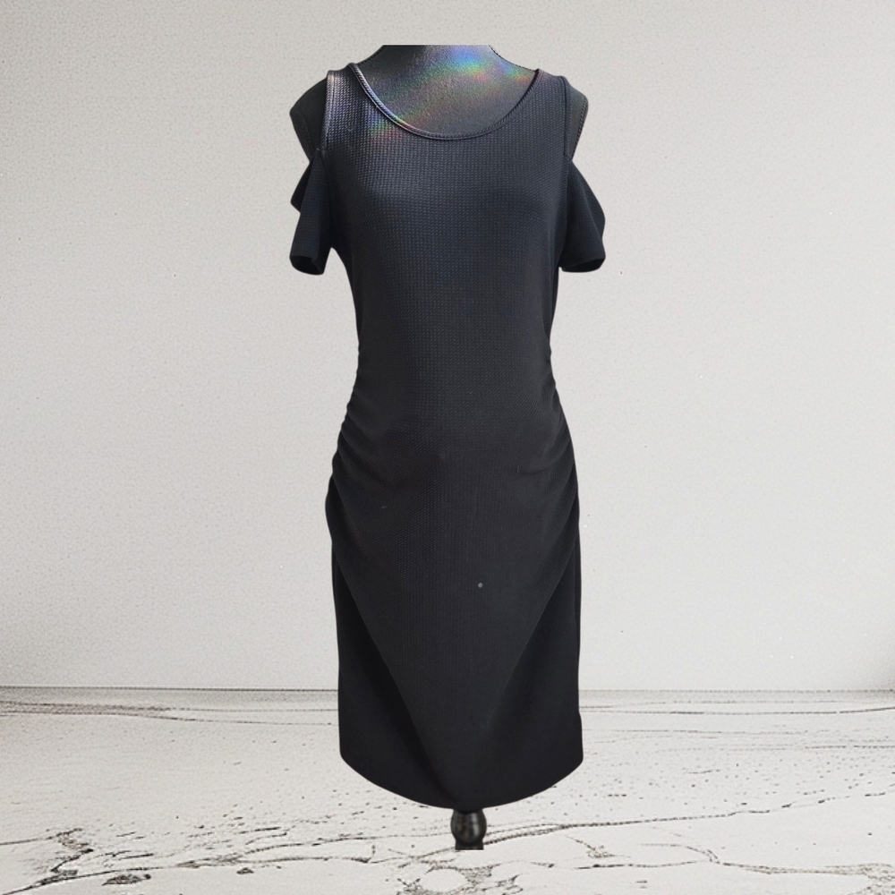 Motherhood Maternity Black Sheath Dress Wirh Peek A Bio Sleeve Size Med